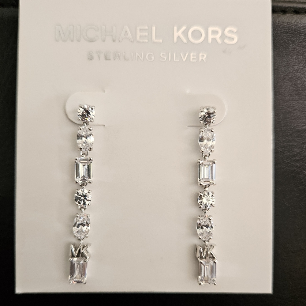 Michael Kors Premium Brilliance Sterling Silver Mixed Stone Drop Earrings - Picture 2 of 4